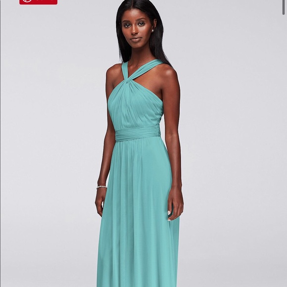 Y neck long mesh David’s bridal bridesmaid dress - Picture 1 of 2